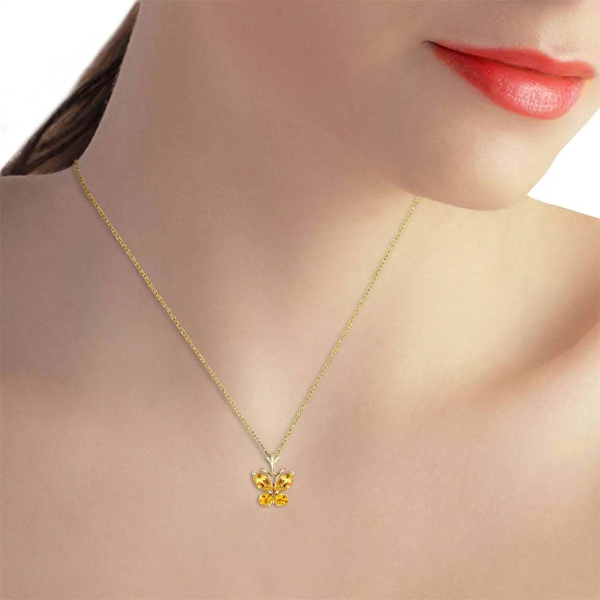 0.6 Carat 14K Solid Yellow Gold Butterfly Necklace Citrine