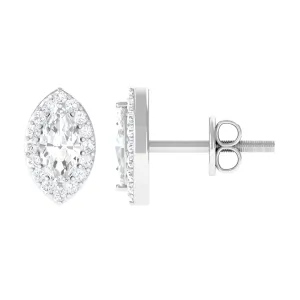 1 CT Marquise Cut Zircon Halo Stud Earrings