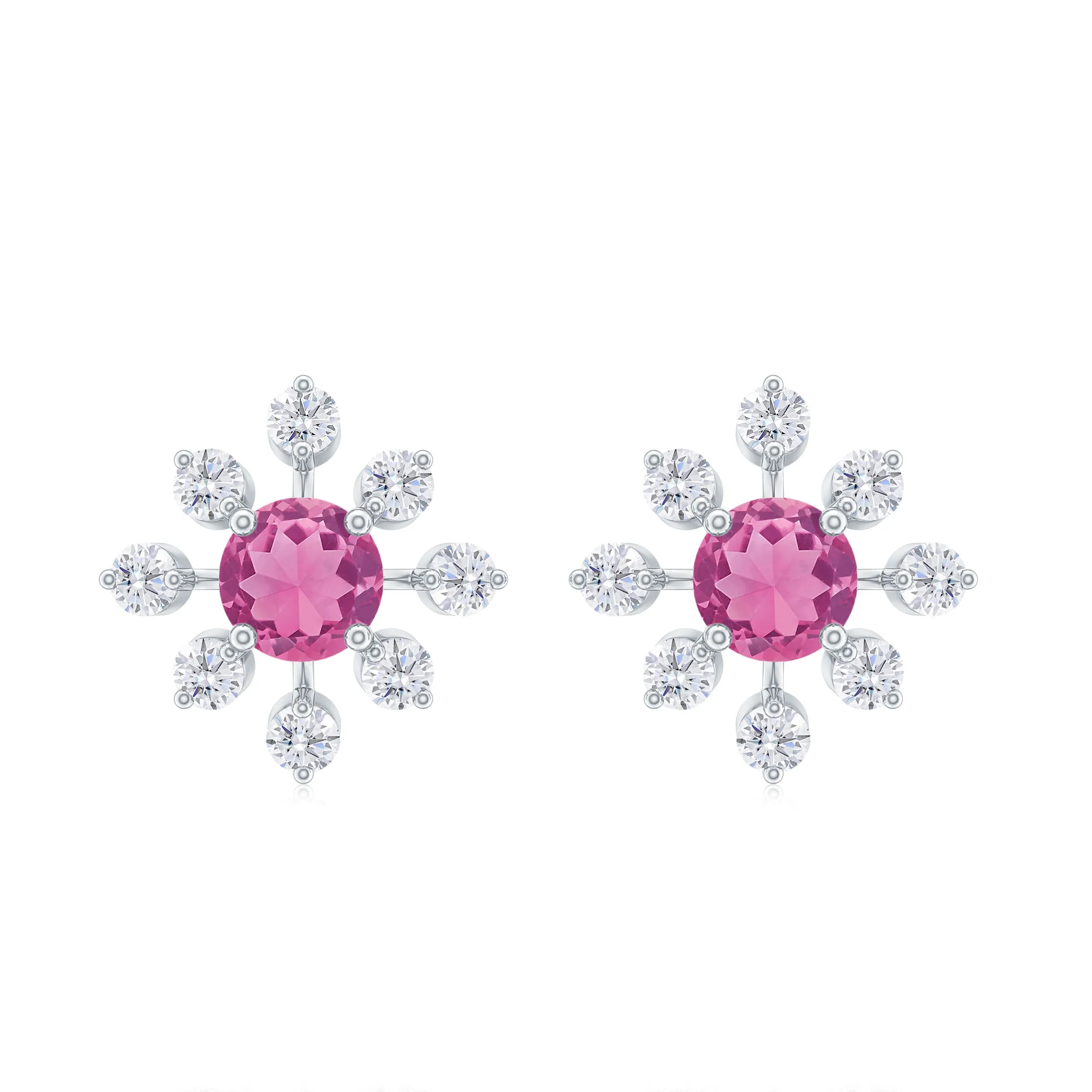 1 CT Pink Tourmaline and Diamond Floral Stud Earrings