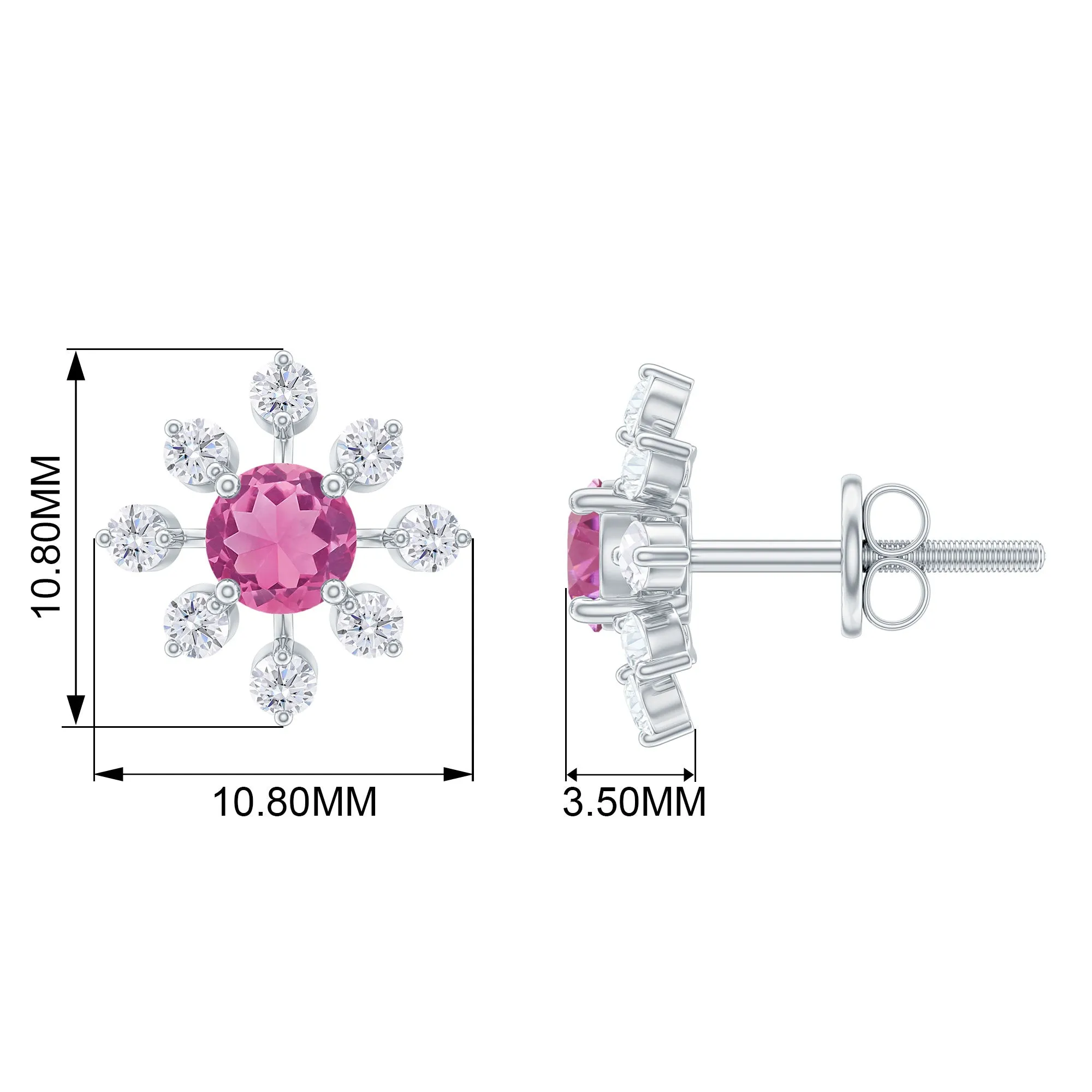 1 CT Pink Tourmaline and Diamond Floral Stud Earrings