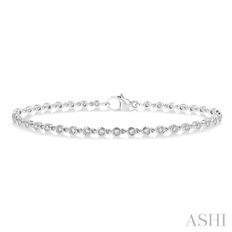 1 ctw Bezel Set Round Cut Diamond Tennis Bracelet in 14K White Gold