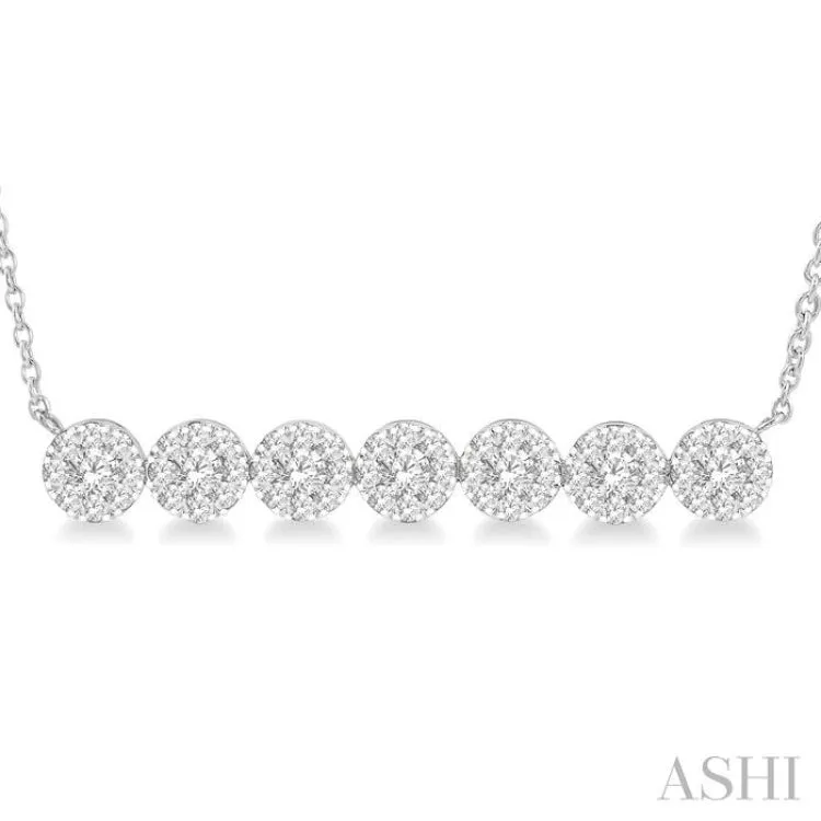 1 ctw Circular Mount Bar Lovebright Round Cut Diamond Necklace in 14K White Gold