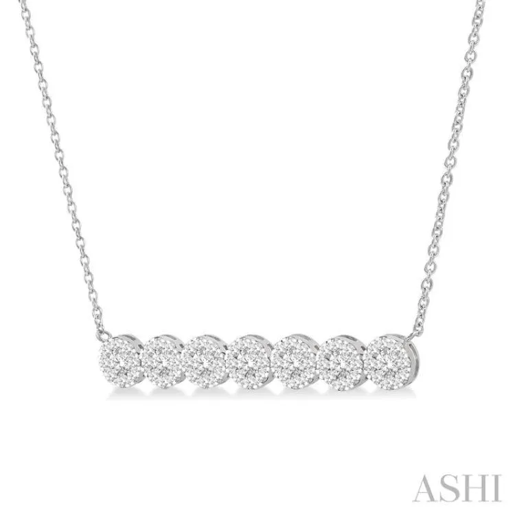 1 ctw Circular Mount Bar Lovebright Round Cut Diamond Necklace in 14K White Gold