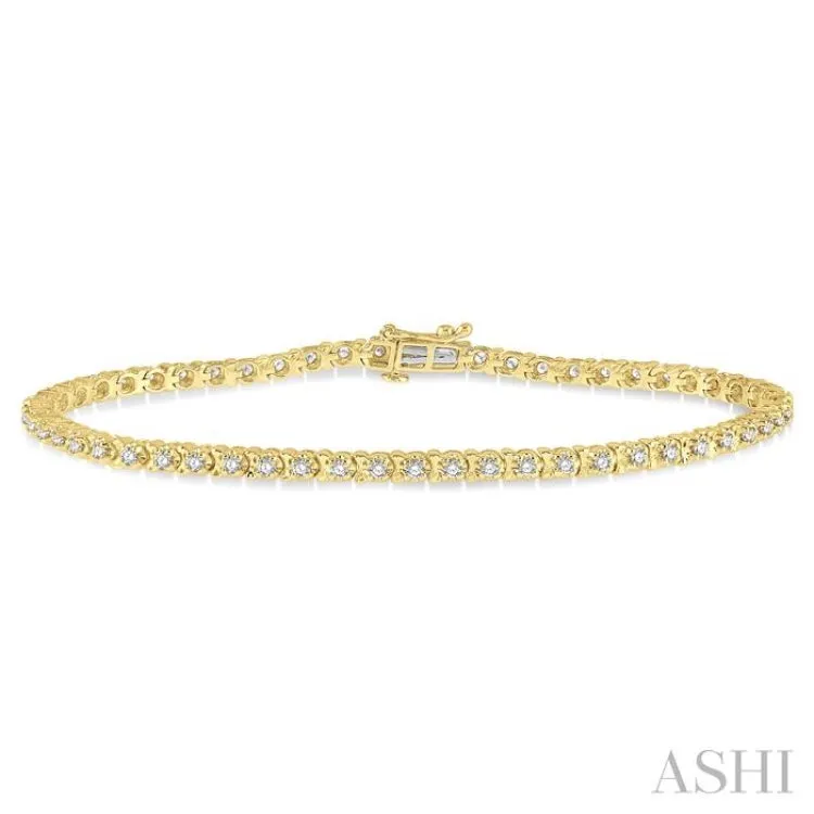 1 ctw Round Cut Diamond Tulip Bracelet in 14K Yellow Gold