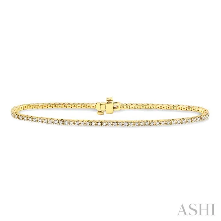 1 Ctw Square Shape Round Cut Diamond Tennis Bracelet in 14K Yellow Gold