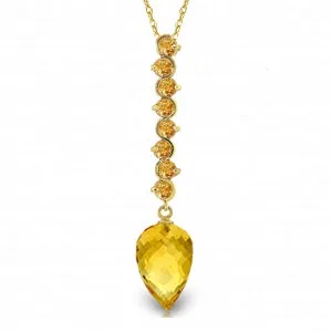 11.05 Carat 14K Solid Yellow Gold Necklace Pointy Briolette Drop Citrine