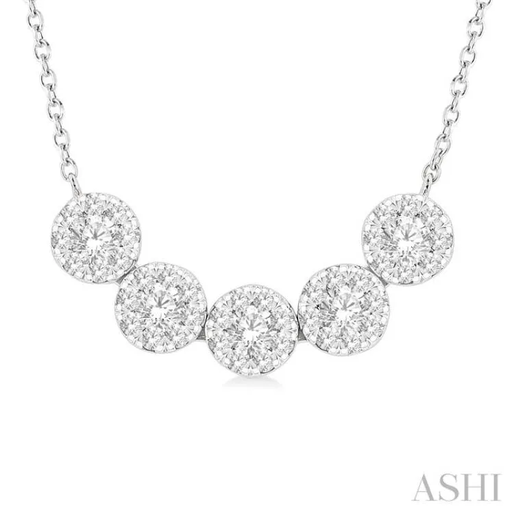 1/2 ctw 5-Stone Circular Mount Lovebright Round Cut Diamond Necklace in 14K White Gold