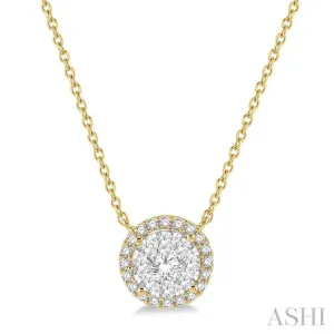 1/2 ctw Circular Round Cut Diamond Lovebright Necklace in 14K Yellow and White Gold