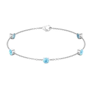 1.25 CT Real Aquamarine Five Stone Station Chain Bracelet in Bezel Setting