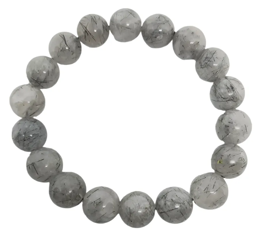 12mm Bead Black Rutile in Quartz Crystal Bracelet