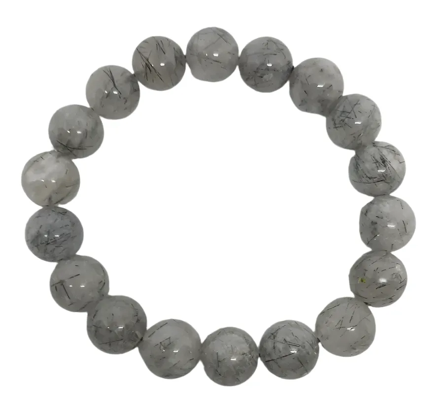 12mm Bead Black Rutile in Quartz Crystal Bracelet