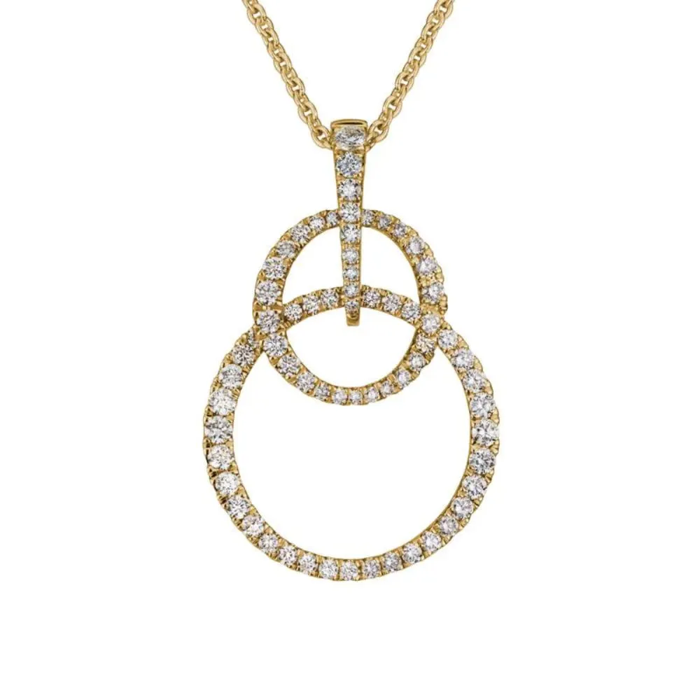 14k Diamond Double Circles Pendant Necklace