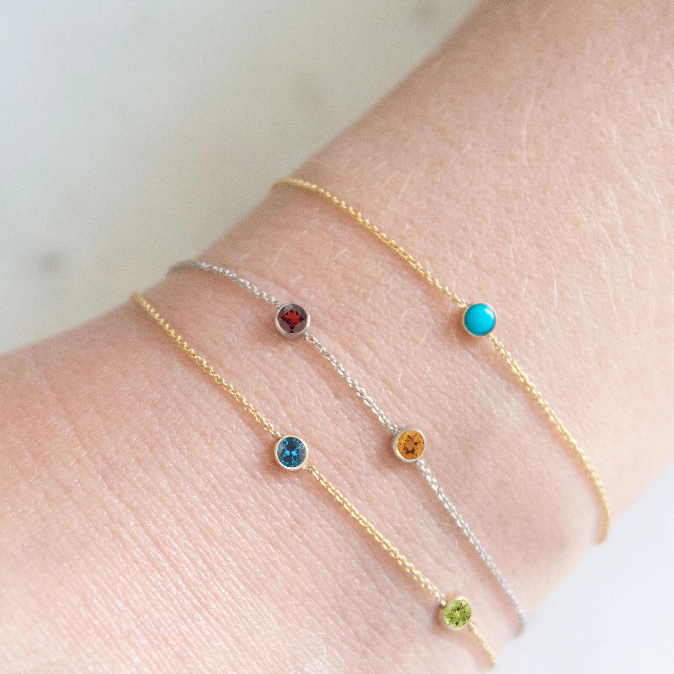 14K Gold 3 Birthstone Charms Bracelet