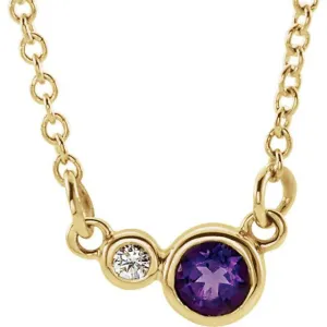 14k Gold 4 MM Amethyst and 0.03 CTW Diamond Necklace