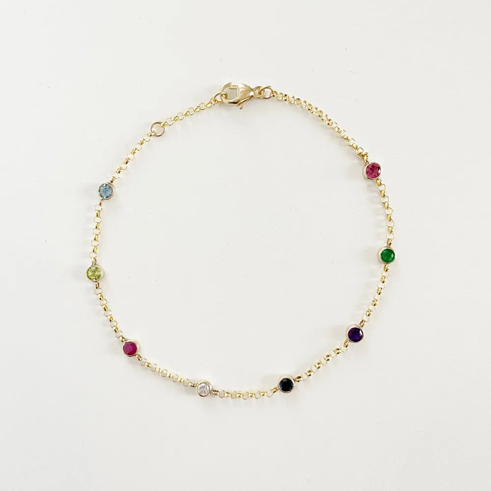 14K Gold 8 Birthstone Charms Bracelet