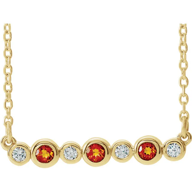 14k Gold Citrine & Diamond Bezel Set Bar Necklace - White Yellow or Rose