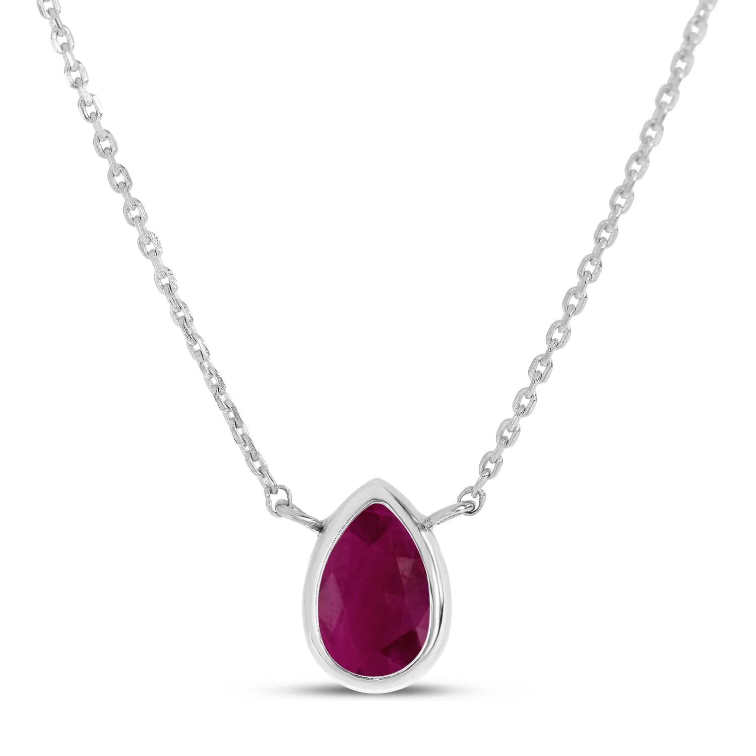 14K Gold Pear Ruby Birthstone Necklace