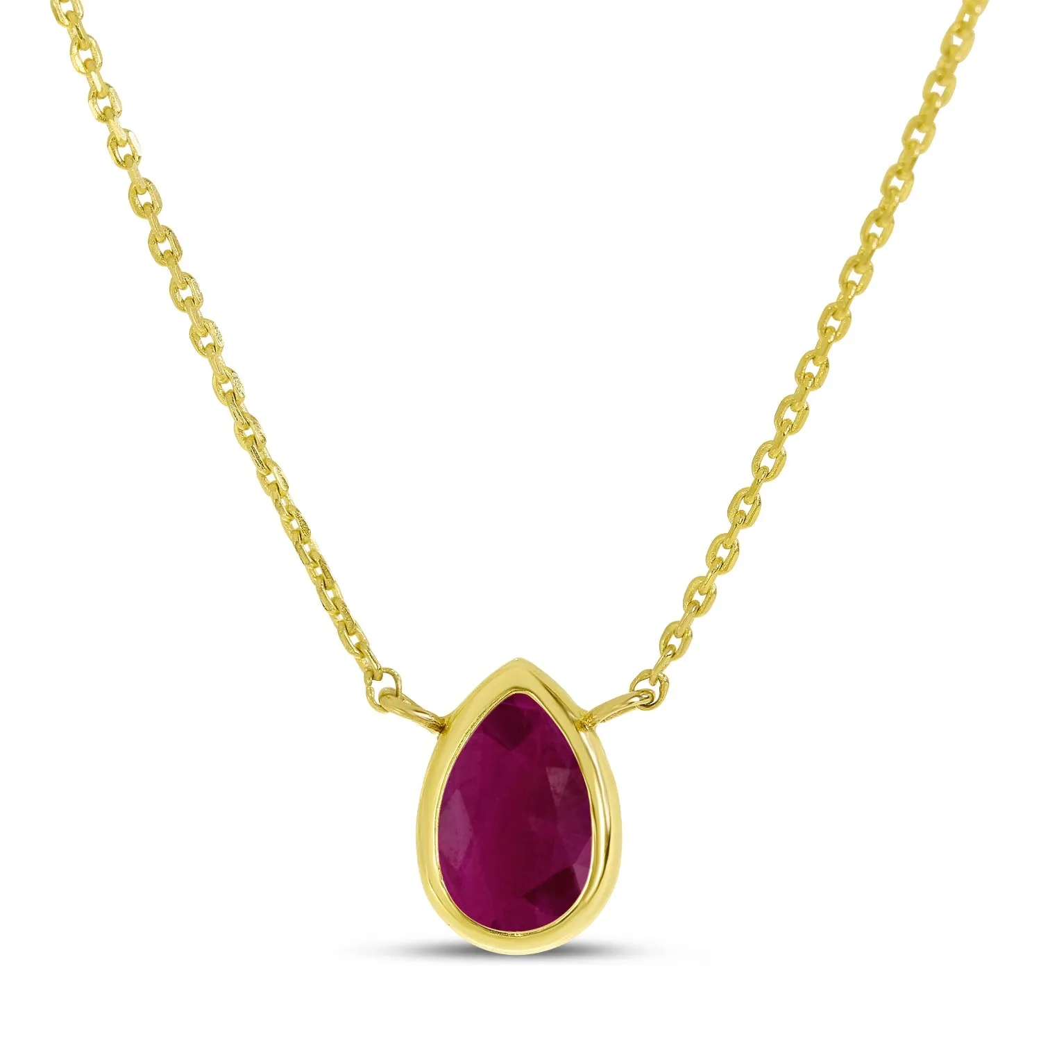 14K Gold Pear Ruby Birthstone Necklace