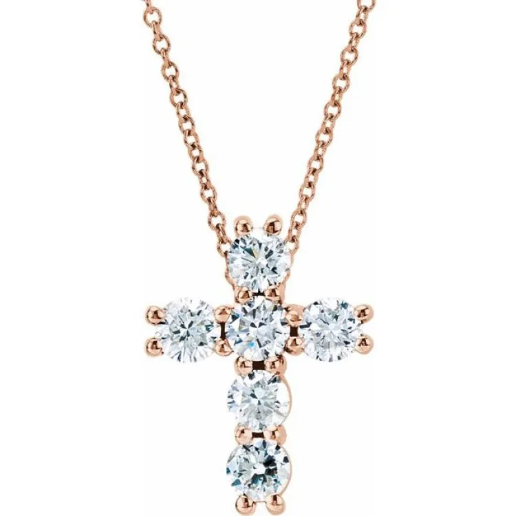 14K Rose 1/4 CTW Natural Diamond Cross 18" Necklace