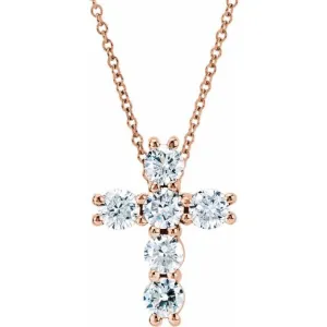 14K Rose 1/4 CTW Natural Diamond Cross 18" Necklace