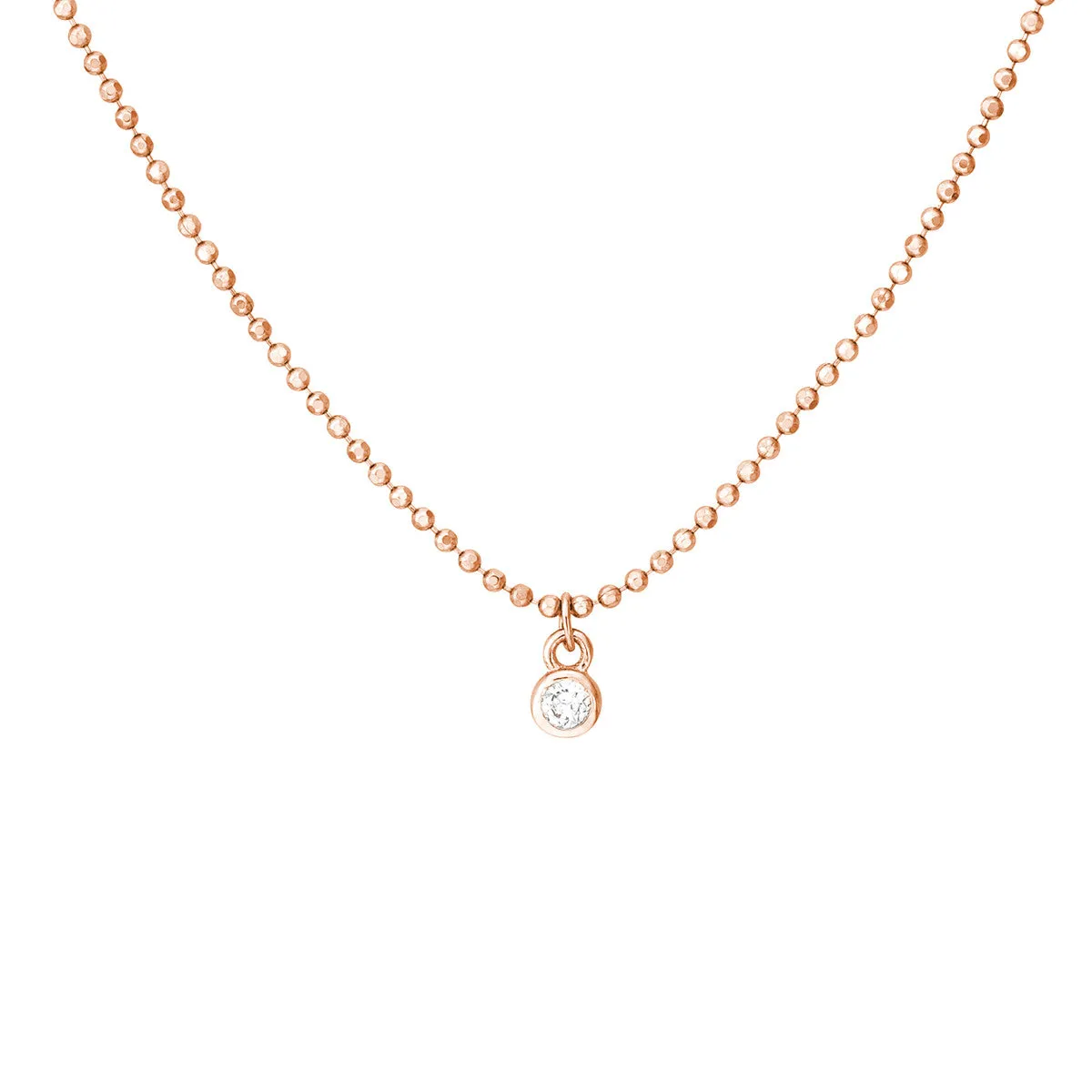 14k Rose Gold Diamond Drops Necklace on D/C Bead Chain