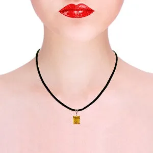 14K Solid Rose Gold & Leather Diamond/Citrine Square Cut Necklace