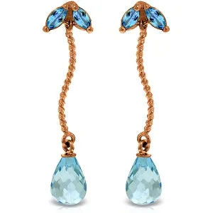 14K Solid Rose Gold Chandelier Simple Natural Blue Topaz Earrings