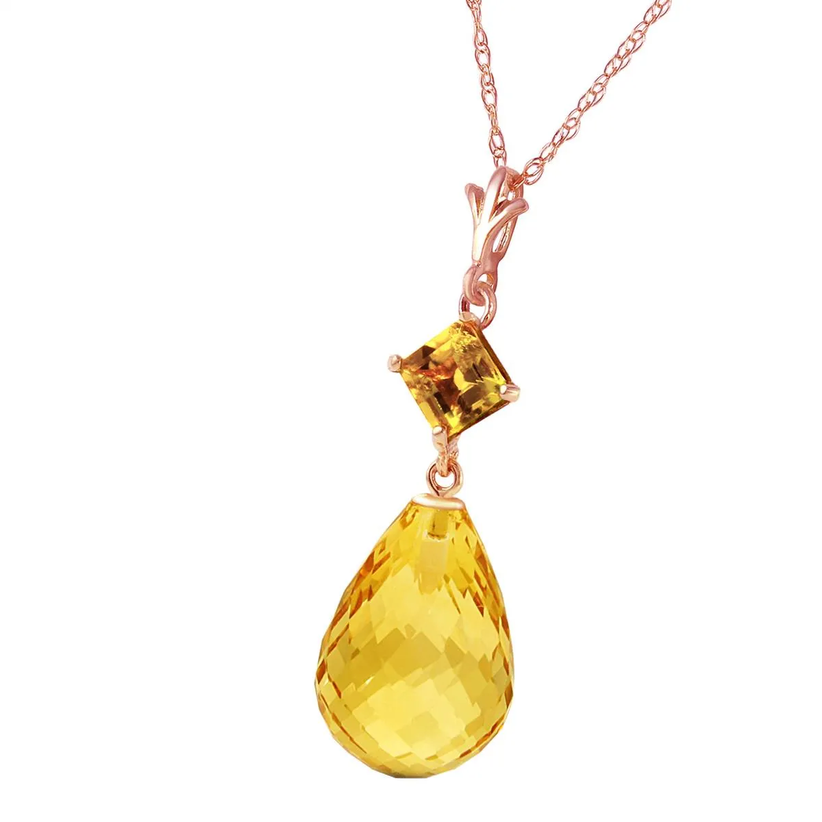 14K Solid Rose Gold Citrine Necklace Genuine Limited Edition