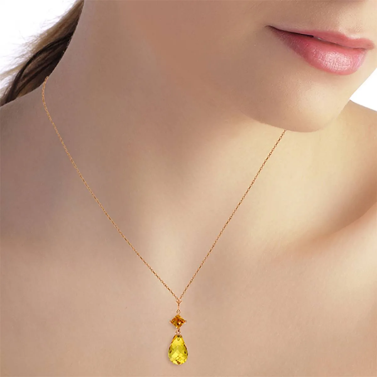 14K Solid Rose Gold Citrine Necklace Genuine Limited Edition