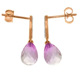 14K Solid Rose Gold Diamond & Pink Topaz Genuine Earrings