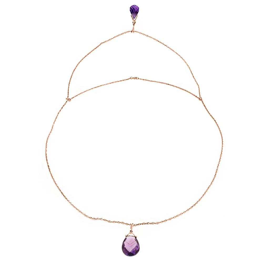 14K Solid Rose Gold Front And Back Drop Necklace w/ Briolette Amethysts