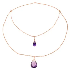 14K Solid Rose Gold Front And Back Drop Necklace w/ Briolette Amethysts