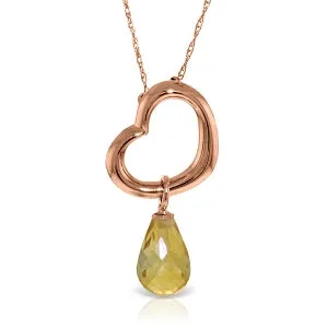 14K Solid Rose Gold Heart Necklace w/ Dangling Natural Citrine