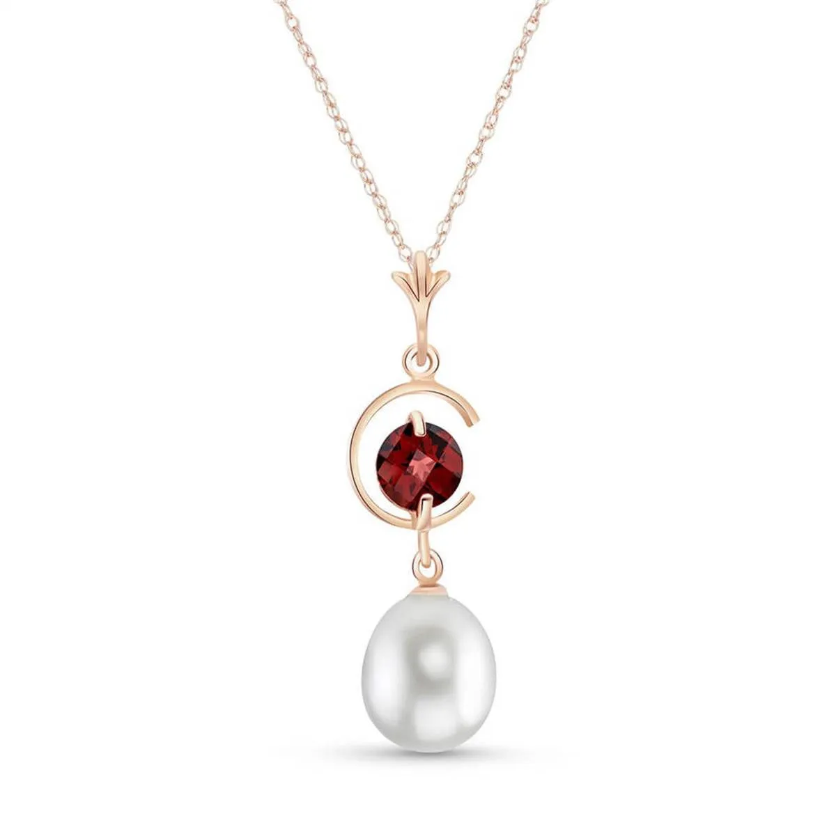 14K Solid Rose Gold Natural Pearl & Garnet Necklace Jewelry