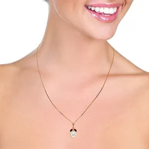 14K Solid Rose Gold Necklace w/ Natural Parl & Garnets