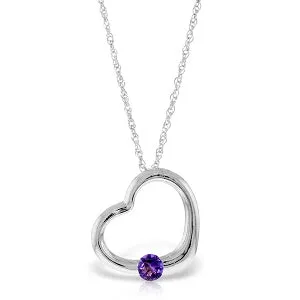 14K Solid White Gold Heart Necklace w/ Natural Amethyst