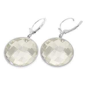 14K Solid White Gold Leverback Earrings Round White Topaz Gemstone