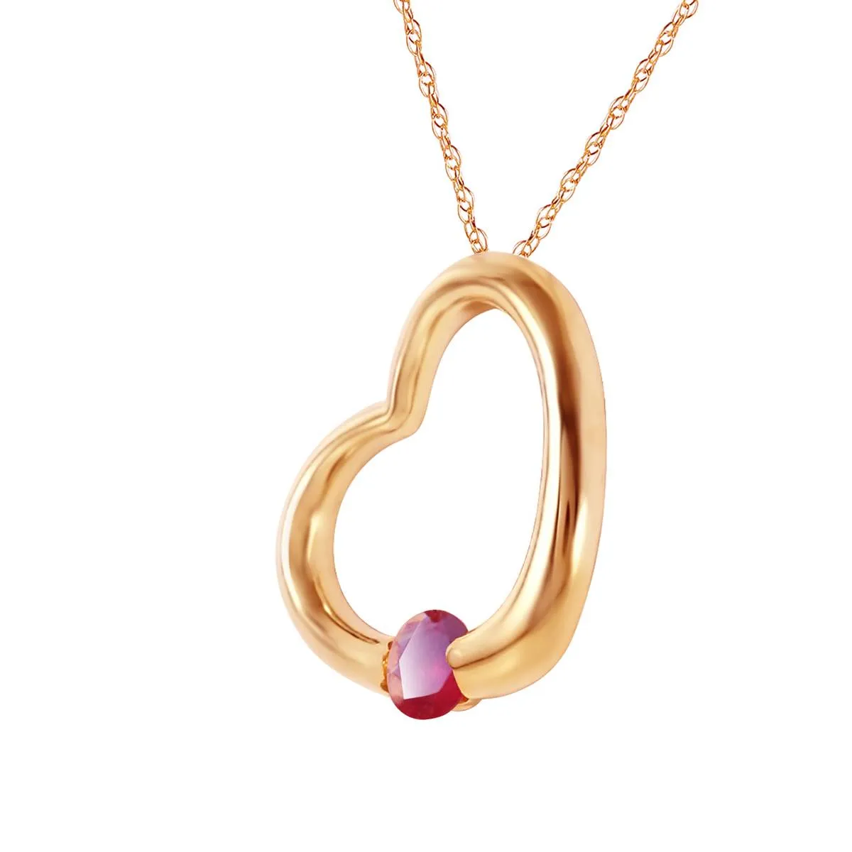 14K Solid Yellow Gold Heart Necklace w/ Natural Ruby