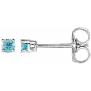 14K White 2.5 mm Natural Blue Zircon Stud Earrings