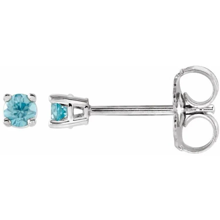 14K White 2.5 mm Natural Blue Zircon Stud Earrings