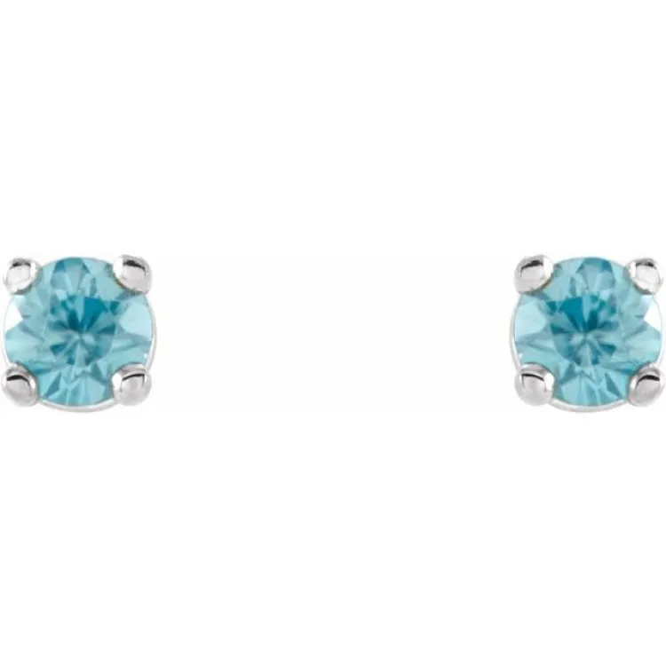 14K White 2.5 mm Natural Blue Zircon Stud Earrings