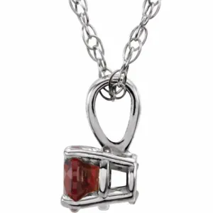 14K White 3 mm Natural Mozambique Garnet Youth Solitaire 14" Necklace