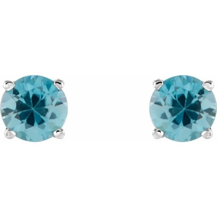 14K White 5 mm Natural Blue Zircon Stud Earrings with Friction Post