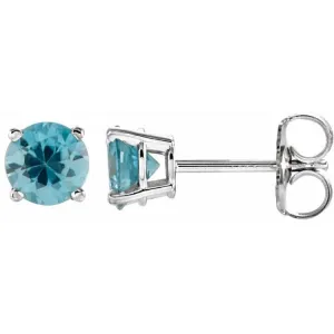 14K White 5 mm Natural Blue Zircon Stud Earrings with Friction Post