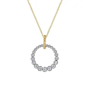 14K White and Yellow Gold Graduated Diamond 20mm Circle Necklace