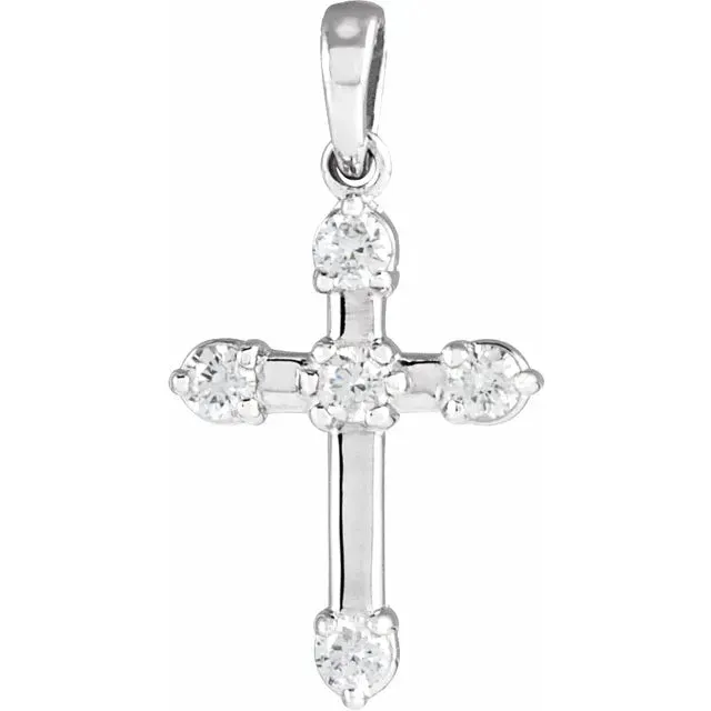 14K White Gold 1/6 CTW Natural Diamond Cross Pendant