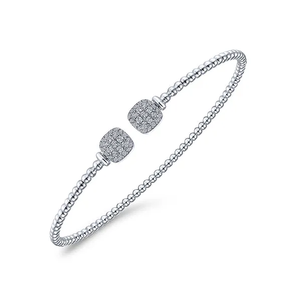 14K White Gold Bujukan Split Cuff Bracelet with Pave Diamond Squares