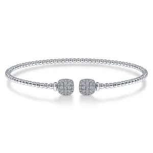 14K White Gold Bujukan Split Cuff Bracelet with Pave Diamond Squares