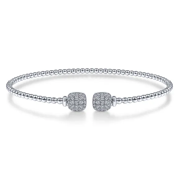 14K White Gold Bujukan Split Cuff Bracelet with Pave Diamond Squares