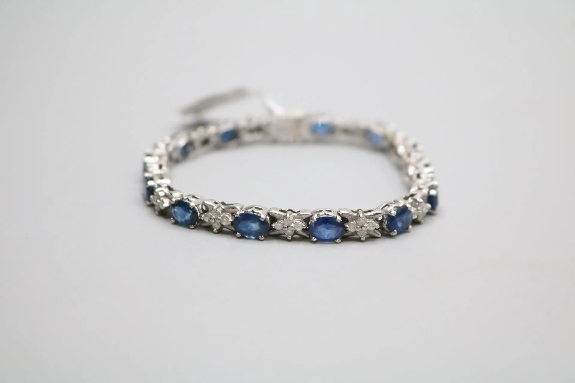 14K White Gold Diamond and Sapphire Tennis Bracelet (7 1/2 Inches) (Local Pick-up Only)